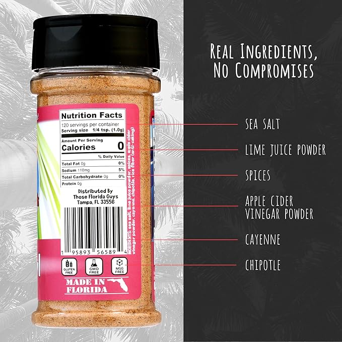 Fin & Fowl Spices & Rubs, 120g - Florida Coastal Blend of Zesty Citrus & Chipotle With Zero Sugar - Perfect sea Salt and Vinegar Seasoning for Chicken, Fish, Duck & More