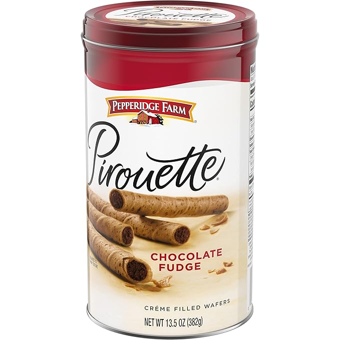Pepperidge Farm Pirouette Cookies, Chocolate Fudge Créme Filled Wafers, 13.5 Oz Tin (Pack of 2)