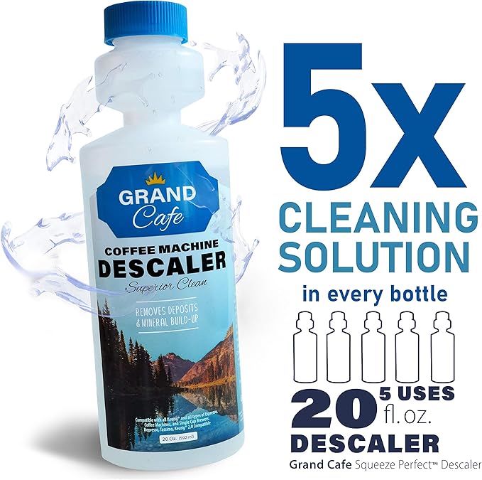 Grand Cafe ??Universal descaling solution - Perfect Measure Bottle (20 oz, 5 uses per bottle) for Keurig, Nespresso, Delonghi and All Single Use Coffee Pot and Espresso Machines