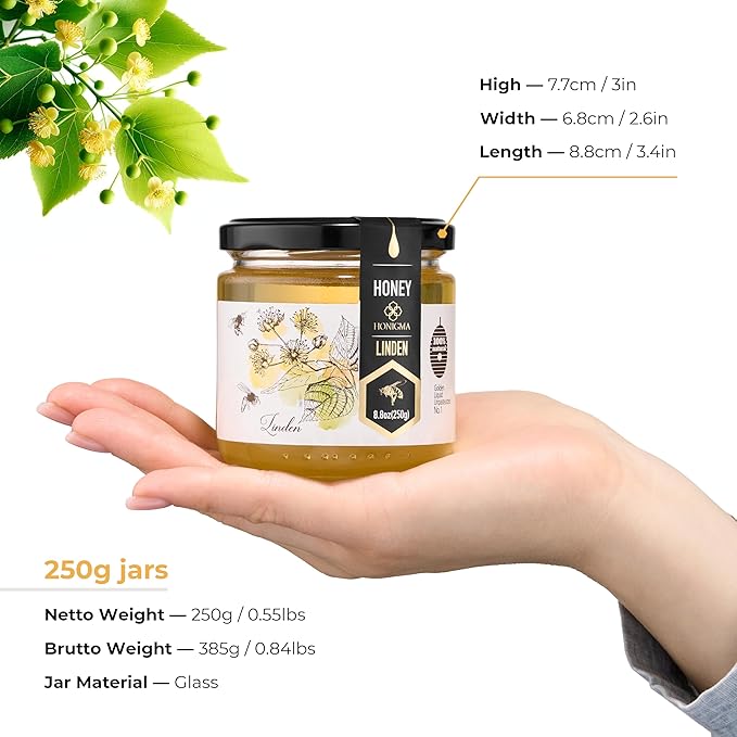 HONIGMA® Raw Linden Honey | Exquisite Taste | 100% Pure | Unpasteurized | Unfiltered | Partially crystallized | 250g/8.8oz