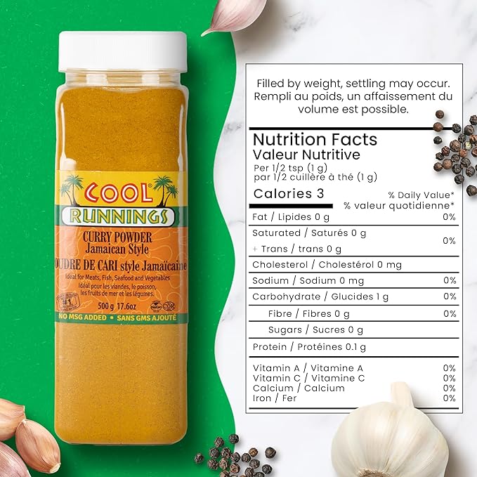 Cool Runnings Jamaican Style Curry Powder 500g - Aromatic and Flavorful Blend for Curries, Meats, Seafood, and Vegetables, Perfect for Stews