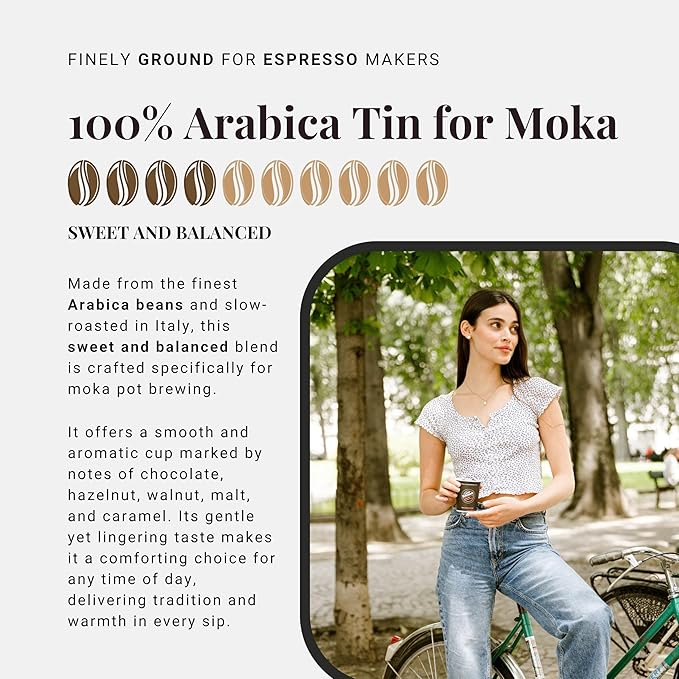 Caffì±?Vergnano Italian Finely Ground Espresso Coffee, 4 Pack ??100% Arabica for Moka, Intensity 4 ??Sweet & Balanced Blend Slow Roasted with Notes of Chocolate, Hazelnut, Caramel, 8.82 oz Tin