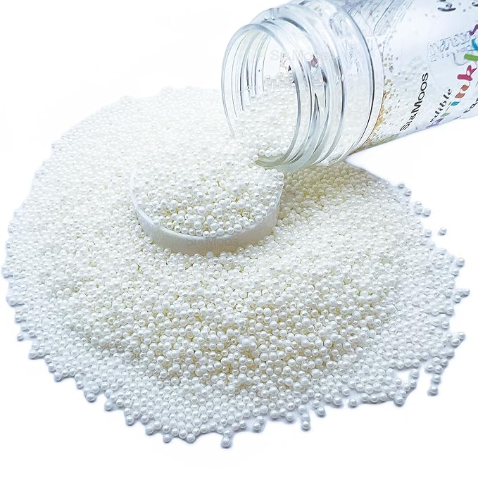 SE Si&Moos Nonpareil Sprinkles, 2mm White Mini Edible Pearls White Sprinkles for Cake Decorating Halloween Cookie Decorations Wedding Shower Party Christmas Holiday Supplies 3.5 OZ