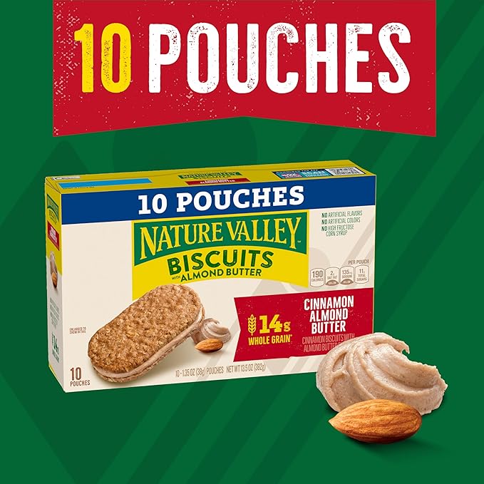 Nature Valley Biscuit Sandwiches, Cinnamon Almond Butter, 10 Bars, 13.5 oz (Pack of 6)