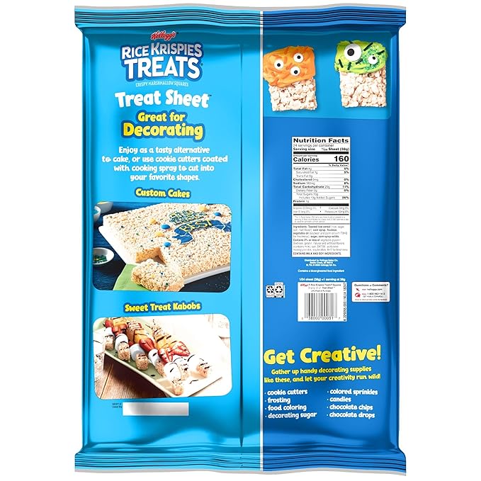 Rice Krispies Treats Marshmallow Treat Sheet, Kids Snacks, Baking Project, Original, 32oz Bag (1 Sheet)