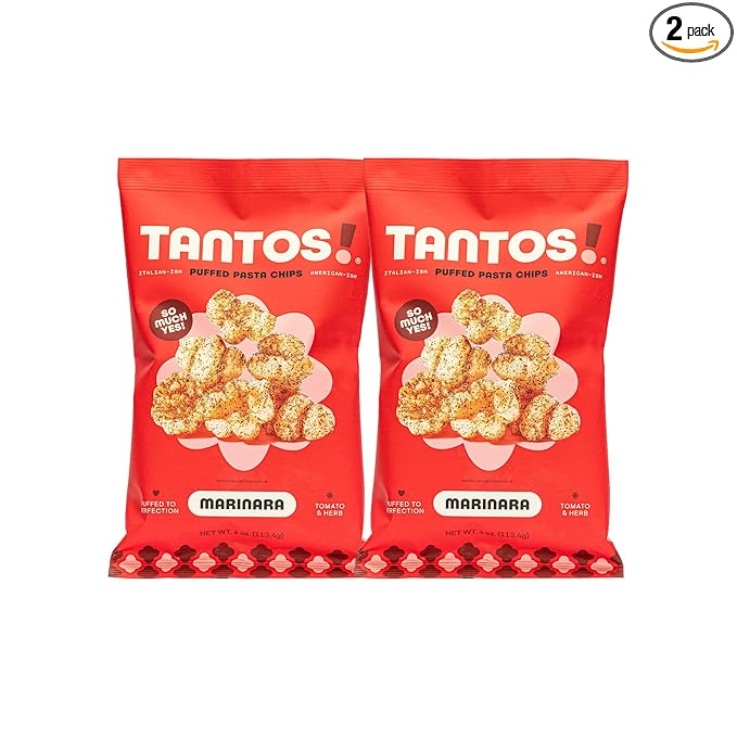 Tantos! Puffed Pasta Chips ??Healthy Pasta Snack by Top Chef Joe Sasto ??Plant-Based, Low Calorie, Crunchy Chips ??Variety Pack ??Marinara, Pesto, Cacio e Pepe, Classico ??Gourmet Bold Flavors (4 oz 2 Pack, Marinara)