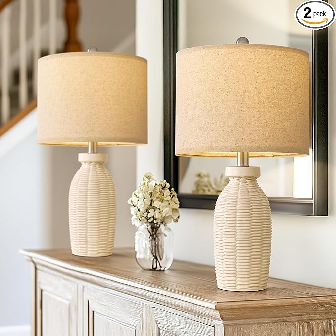 22.75" Table Lamps for Bedroom Living Room Boho Lamp Set of 2 Farmhouse Lamp Bedside Nightstand Small Rustic Vintage Retro Modern Table Lamp Light Home Office Desk Deco Gifts, Beige