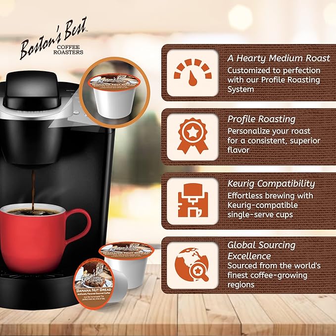 Bostonโs Best - Banana Nut Bread Flavored Delicious Gourmet Coffee Compatible with Keurig Coffee Maker, 24 Count (Pack of 4)