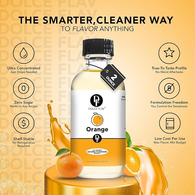 Dolce Flav Natural Orange Extract ??2 Ounce Oil-Soluble Kosher, Sugar-Free, Concentrated Citrus Flavor for Candy, Chocolates & Desserts, Includes Measured Dropper