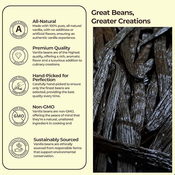1 LB Bulk Vanilla Beans Grade A + | Vanilla Bean Pods For Making Vanilla Extract | Non-GMO | Premium Natural Vanilla beans For Baking, Cooking, Desserts | 6-8 Inches | NY Vanilla.