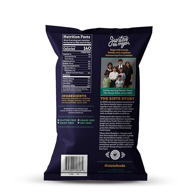 Siete Grain Free Potato Chips | Kettle Cooked | Gluten Free Chips | Vegan Snacks | Non GMO | Sea Salt & Vinegar, 5.5 Ounce (Pack of 6)