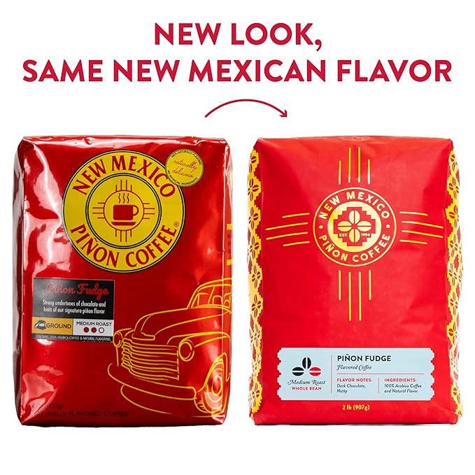 New Mexico Pi챰on Whole Bean Coffee Medium Roast 100% Brazilian Arabica Pi챰on Fudge - Naturally Chocolate Nutty & Smooth Flavored Coffee Beans - 2 Lb Bag