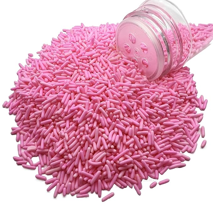 SE Si&Moos Pink Sprinkles Edible Pink Jimmies Soft Jimmy Sprinkles Halloween Cake Decorations Christmas Cookie Decorations for Topping Ice Cream, Cookies, Cakes, Cupcakes, Dessert Decorating 2.75 OZ