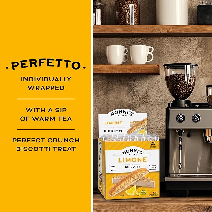 Nonni's Limone Lemon-Iced Biscotti Cookies ??Individually Wrapped Italian Tea-Time Snack, Crunchy Twice-Baked, 110 Cal Each, 21.5 oz Carton