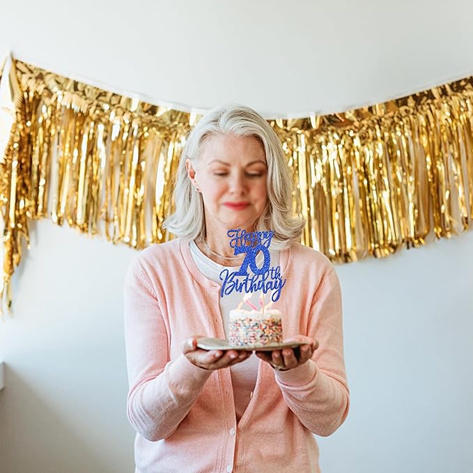 1 PCS Happy 70th Birthday Cake Topper Glitter Cheers to 70 Years Birthday Cake Pick Seventy Hello 70 Fabulous Cake Decoration for Happy 70th Birthday Anniversary Party Decorations Supplies Blue