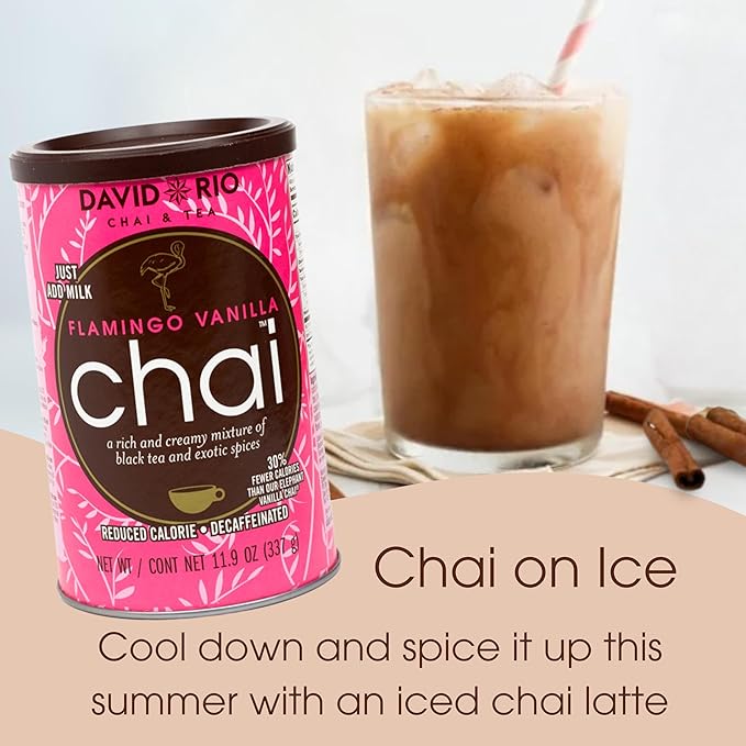 Reduced Calorie Orca Spice + Decaf Flamingo Vanilla Chai Tea Latte Mix (2 Pack) Decaf Black Tea, Organic Spices, Dairy Free, Serve Hot or Cold, Just Add Water or Milk