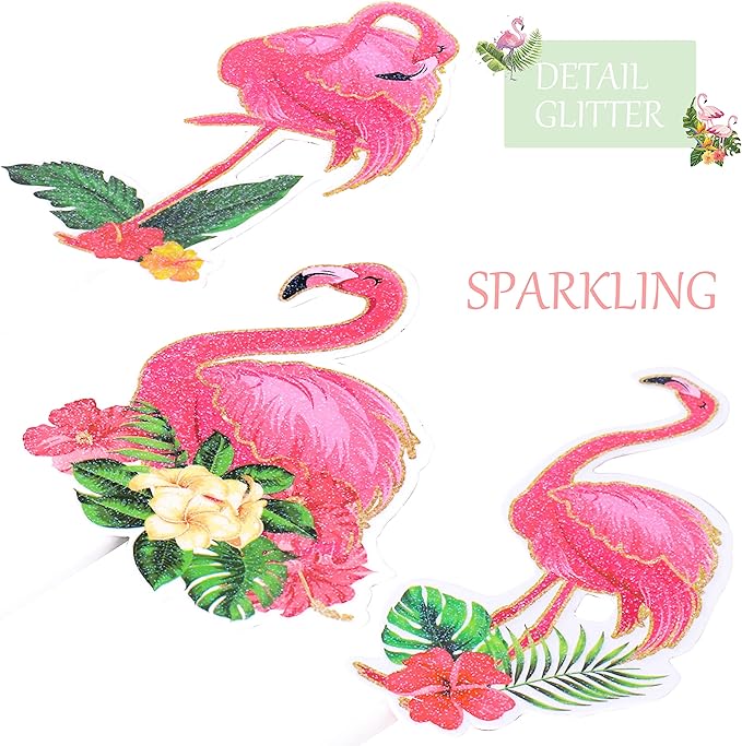 36pcs Glitter Pink Flamingo Cupcake Toppers Decoration Flamingo Themed Birthday Party Supplies Flamingo Party Cupcake Toppers Decorations for Hawaiian Tropical Theme Party Baby Shower Supplies