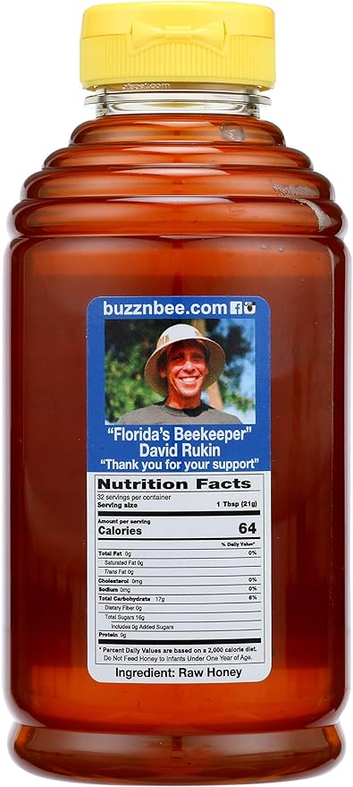 Buzzn Bee Raw Florida Honey - Unpasteurized and Unfiltered (Orange Blossom, 1.5 Pound)