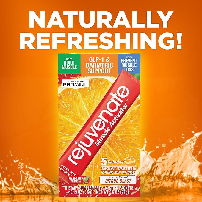 Rejuvenate ??1 Stick Delivers 25g of Whey Protein Equivalency for Muscle Growth & Energy ??Essential Amino Blend (EAA + BCAA), GLP-1 & Bariatric Approved, Citrus Blast, 14 Count