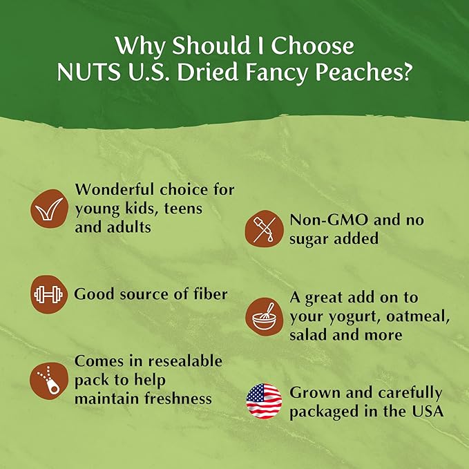 NUTS U.S. - Dried Fancy Peaches | Natural Snack | Fruity Aroma| No Added Sugar and Non GMO | Vegan and Gluten Free | Packed in a Resealable Bag!!! (4 LBS)