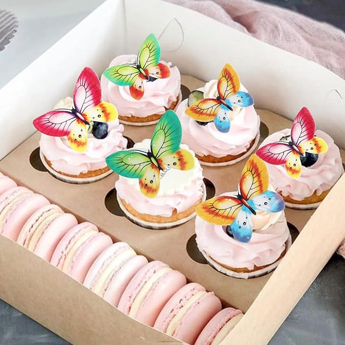 80 PCS Edible Wafer Paper Cupcake Toppers for Cake Decorating - Butterfly Themed Baby Shower, Wedding, Birthday Party Cupcake Decorations