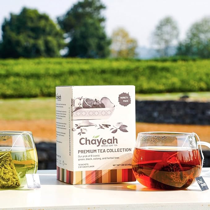 CHAYEAH, Premium Tea Collection (16 Pyramid Tea Sachets, 8 Assorted Flavors), Green, Black, Oolong, Pu?셞rh & Herbal Tea Sampler Variety Pack, Caffeinated and Non-Caffeinated, Whole Leaf Tea Bag