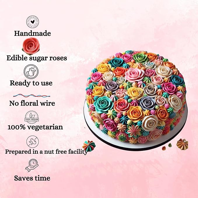 Confect Edible Flower | Edible Flower for cake decorations | Edible Flower Cupcake Toppers | Cupcakes & Doughnut Edible Toppers | Ombre-6| Flower- Vegan, Gluten-Free, Soy-Free, Dairy-Free, Palm Oil-Free -Pack of 12