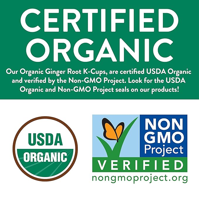 Organic Ginger Tea K-Cup Pods, 24 Pods by FGO - Compatible with Keurig - Naturally Caffeine-Free Herbal Tea, USDA Organic, Non-GMO, & Recyclable