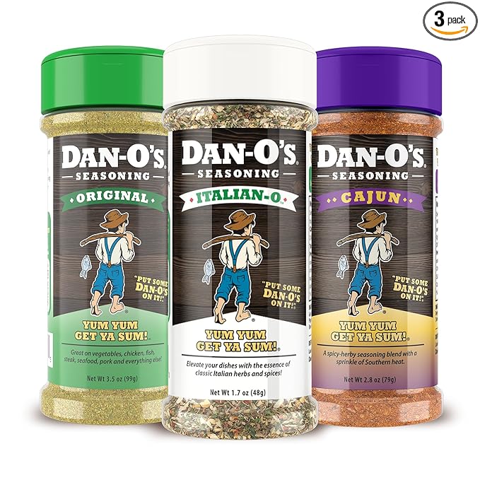 Dan-O's 3 Bottle Seasoning Set, Small Bottles, 3 Pack, Includes Original, Cajun and Italian-O Seasonings, Sugar Free, Zero Calorie, Use this Seasoning Kit on Meat, Pasta or Veggies