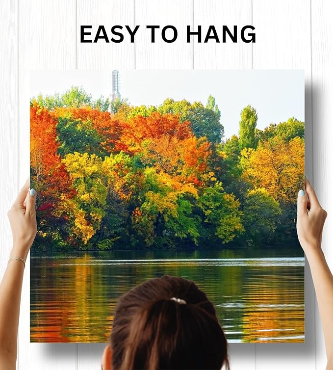 Fall Forest Lake Landscape Canvas Wall Art Decor - 24x24 3 Piece Set (Total 24x72 inch) - Large Decorative & Modern Multi Panel Split Prints for Dining & Living Room, Kitchen, Bedroom & Office
