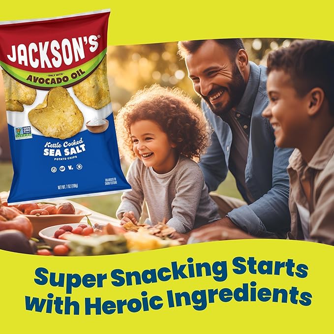 Jackson?™s Potato Classic Kettle Chips with Sea Salt (7oz, Pack of 6) - Made with Premium Avocado Oil - Allergen-friendly, Gluten Free, Peanut Free, Vegan, Kosher - Shark Tank Product