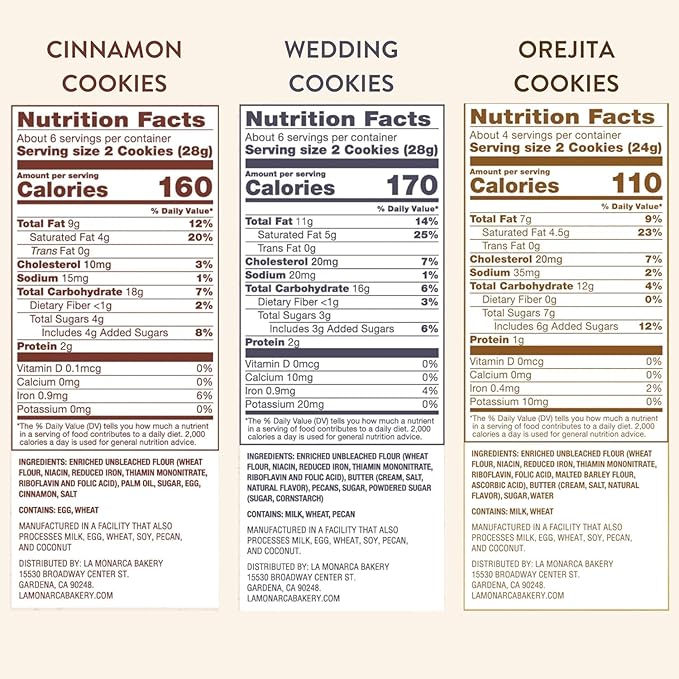 Mexican Cookie Variety Pack (Pack of 3), Cinnamon Cookies, Mexican Wedding Cookies, Orejitas by La Monarca Bakery