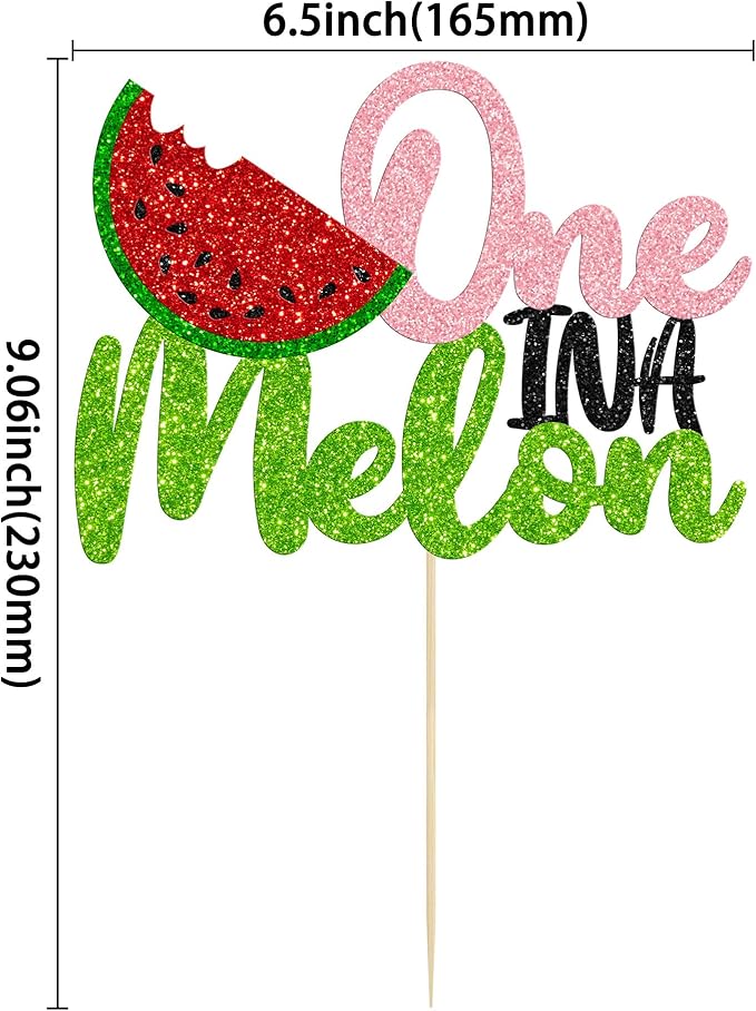 1 Pack Watermelon Cake Topper One in a Melon Cake Pick Watermelon First Birthday Baby Girl 1st Birthday Party Cupcake Decoration Supplies
