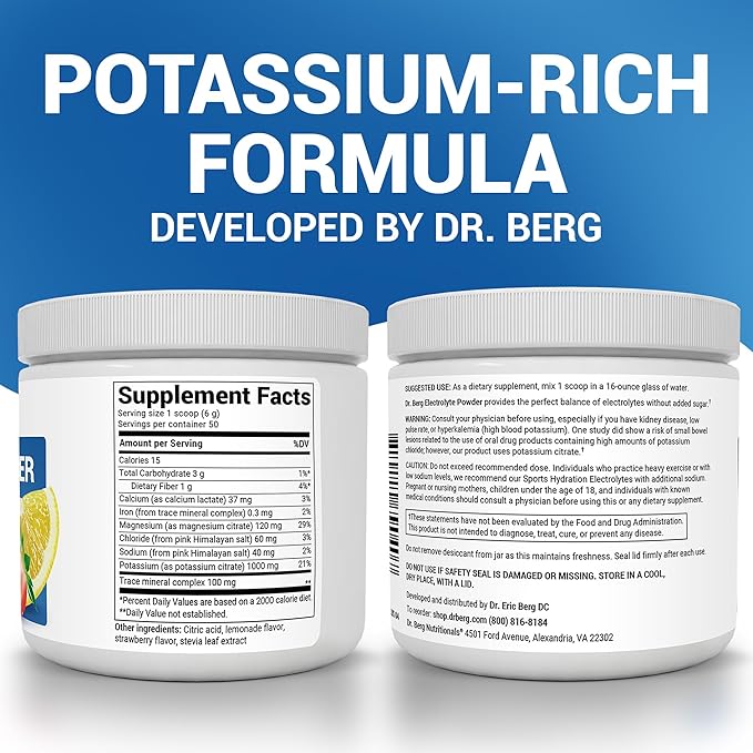 Dr. Berg Zero Sugar Hydration Keto Electrolyte Powder - Enhanced w/ 1000 mg of Potassium & Real Pink Himalayan Salt (NOT Table Salt) - Strawberry Lemonade Hydration Drink Supplement - 50 Servings