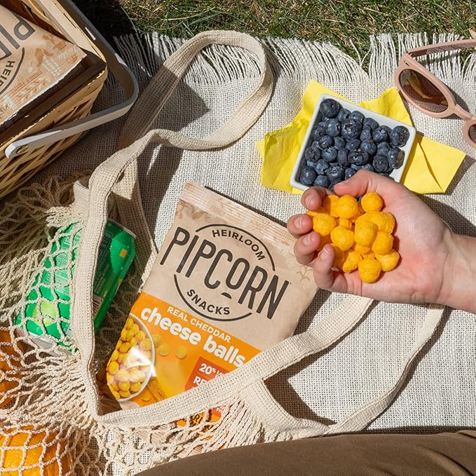 Heirloom Cheddar Cheese Balls by Pipcorn - Cheddar 1oz 24pk - Healthy Snacks, Gluten Free Snacks, Snack Packs, Heirloom Corn, Baked not Fried, Individually Wrapped