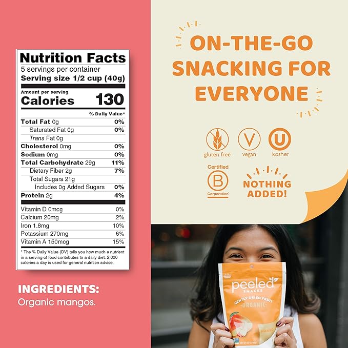 Peeled Snacks Organic Dried Fruit ??Healthy, Vegan Snacks for On-the-Go Lunch and More Mango 7 Oz (Pack of 1)