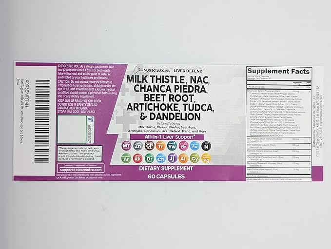 Clean Nutraceuticals Milk Thistle NAC Chanca Piedra Beet Root Artichoke Dandelion Root - Liver Cleanse Supplement Plus TUDCA Choline & Ginger - 2Pack