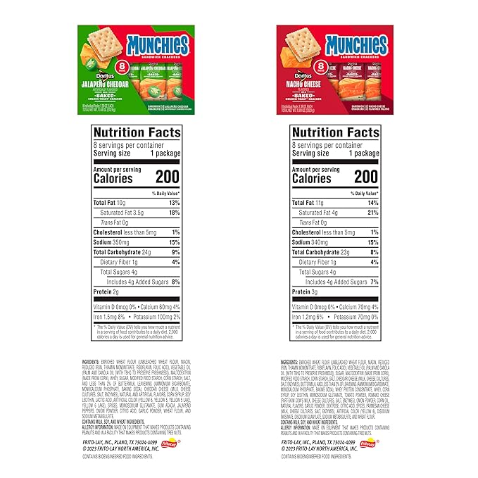 Munchies Baked Sandwich Crackers Variety Pack, Doritos Nacho Cheese and Doritos Jalapeno Cheddar, 1.38 Oz sleeves (Pack of 64)