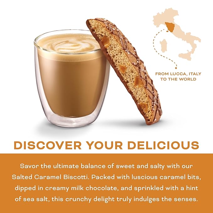 Nonni's Salted Caramel Milk Chocolate Biscotti Cookies ??Individually Wrapped Italian Coffee Snack, Crunchy Twice-Baked, 90 Cal Each, 21 oz Carton, 4 Pack