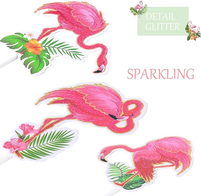 36pcs Glitter Pink Flamingo Cupcake Toppers Decoration Flamingo Themed Birthday Party Supplies Flamingo Party Cupcake Toppers Decorations for Hawaiian Tropical Theme Party Baby Shower Supplies