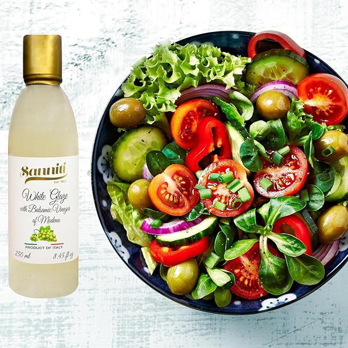 Sanniti Italian White Glaze with Balsamic Vinegar of Modena | Ideal for Dressing | Delicate Cream with a Sweet Taste, 8.45 oz (Pack of 2)