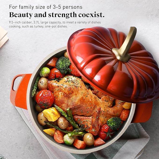 Nonstick Soup Pot - 4.1QT Non Stick Pumpkin Pot Granite Stock Pots with Lid, Stew Casserole Soup Pan, Induction Cookware Halloween Cooking Pot Healthy Pasta Pots, PFOA & PFAS Free Dutch Casserole Gift