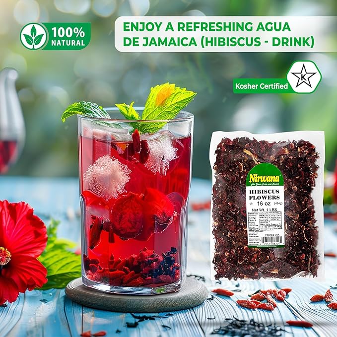 Premium Dried Hibiscus Flowers ??Whole Flower Petals for Herbal Infusions, Loose Leaf Blends, and Culinary Use ??Great with Dandelion Root, Raspberry Leaf, and More (16oz)