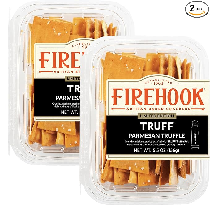 Firehook x TRUFF Parmesan Truffle Crackers – Artisan Baked, Uniquely Crunchy, Baked with 100% Real Ingredients – 5.5 oz Box (2 Pack)