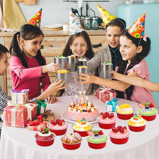 Beasea Disposable Aluminum Foil Cups 100 Pack, 8 oz 235ml 3.9" Bake Ramekin Cup Muffin Cupcake Baking Cup Mini Pudding Cups for Party Wedding Birthday - Red