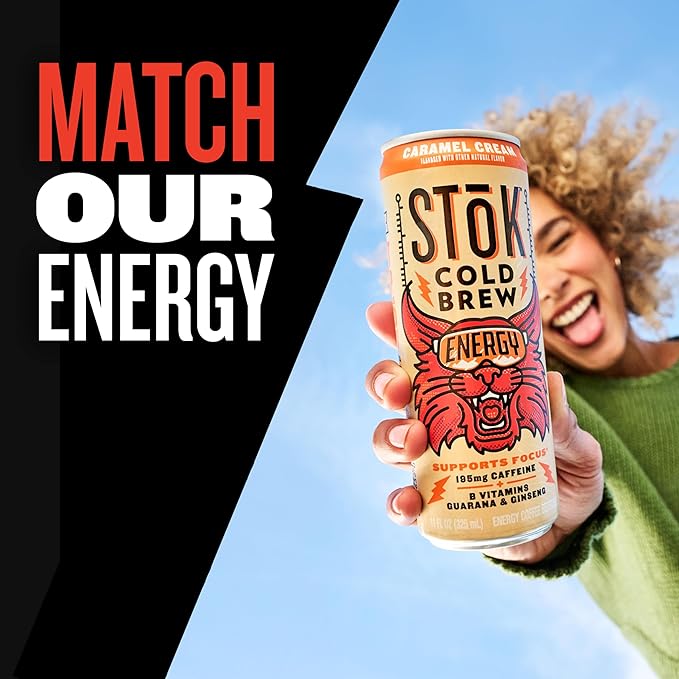 SToK Cold Brew Energy Mocha Cream, Energy Coffee Beverage with 195mg Caffeine to Help Support Focus, Canned Coffee with B-Vitamins, Guarana and Ginseng, 11 fl oz, 12pk