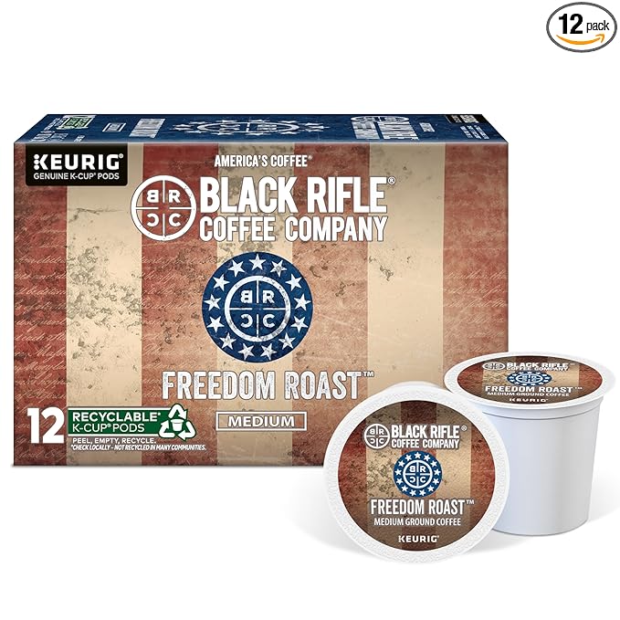 Black Rifle Coffee Company Medium Roast K Cups - Single Serve K Cups Coffee Pods - Kcup Pods Compatible with Keurig 1.0 & 2.0 - Made from Pure Arabica Beans (Freedom Blend, 12 Count)