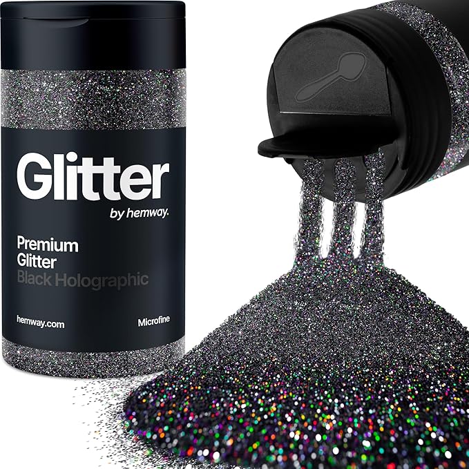 Hemway Premium Glitter Shaker - Black Holographic | 125g Microfine Metallic Flake Sequins for Resin & Epoxy Crafts | Craft Supplies for Tumblers, Festival, Art