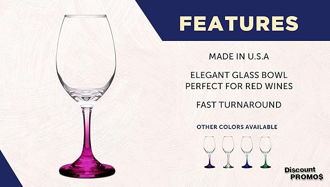 DISCOUNT PROMOS Rioja Wine Glasses with Stem 10 oz. Set of 10, Bulk Pack - Color Bottom, Perfect for Wedding, Party Favors, Birthday, Bridal Shower Gifts - Pink