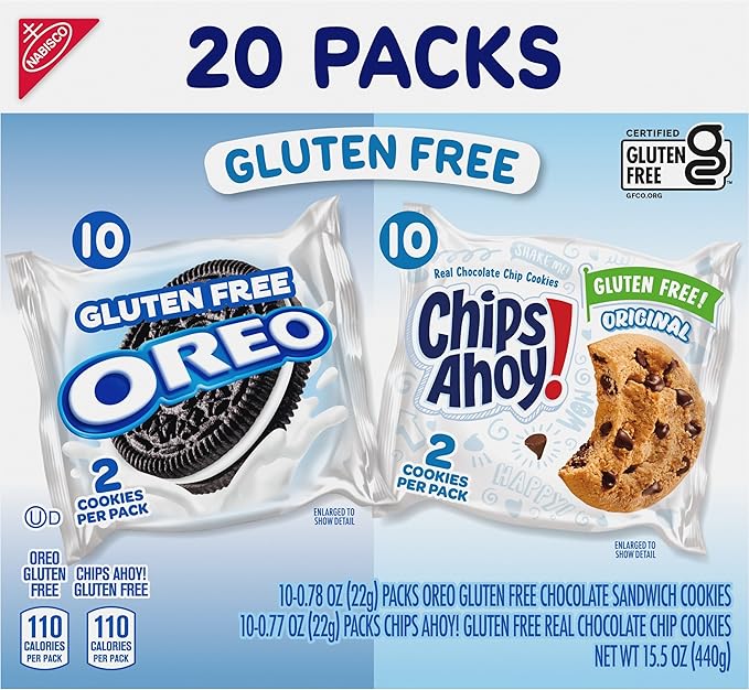 OREO Chocolate Sandwich Cookies & CHIPS AHOY! Chocolate Chip Cookies Gluten Free Cookies Variety Pack, 20 Snack Packs